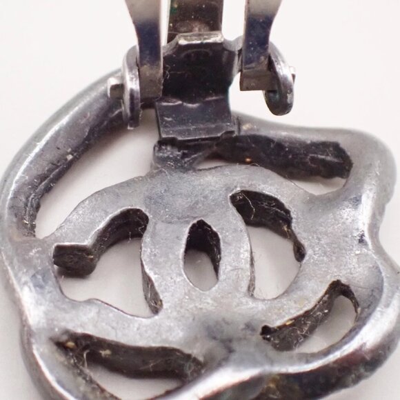 CHANEL Logo Camellia Motif Rhinestone Earrings 00A Silver France - Picture 5 of 16